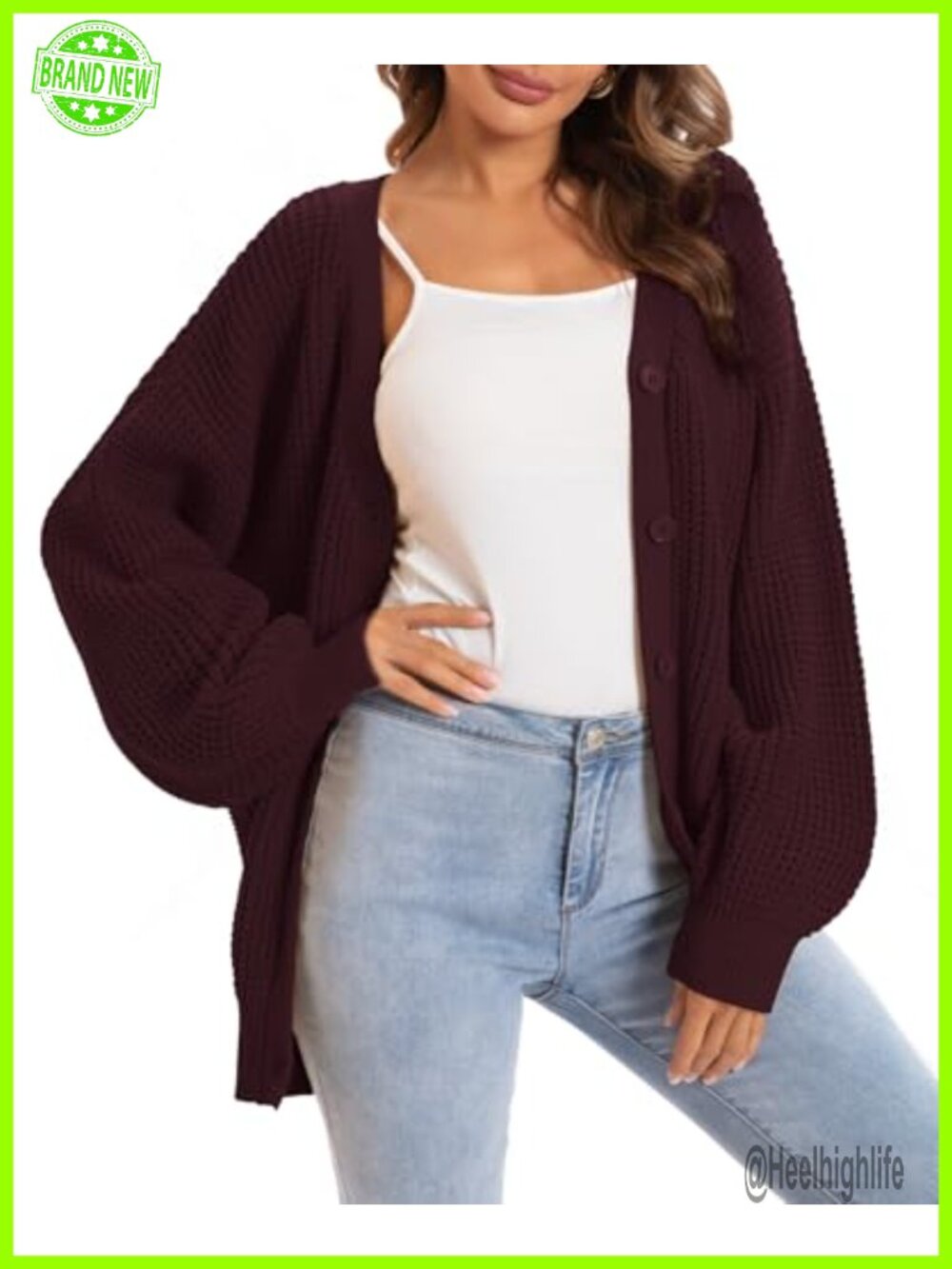 100% Cotton Oversized Cardigan Button Down V-Neck Slouchy Knit Layer